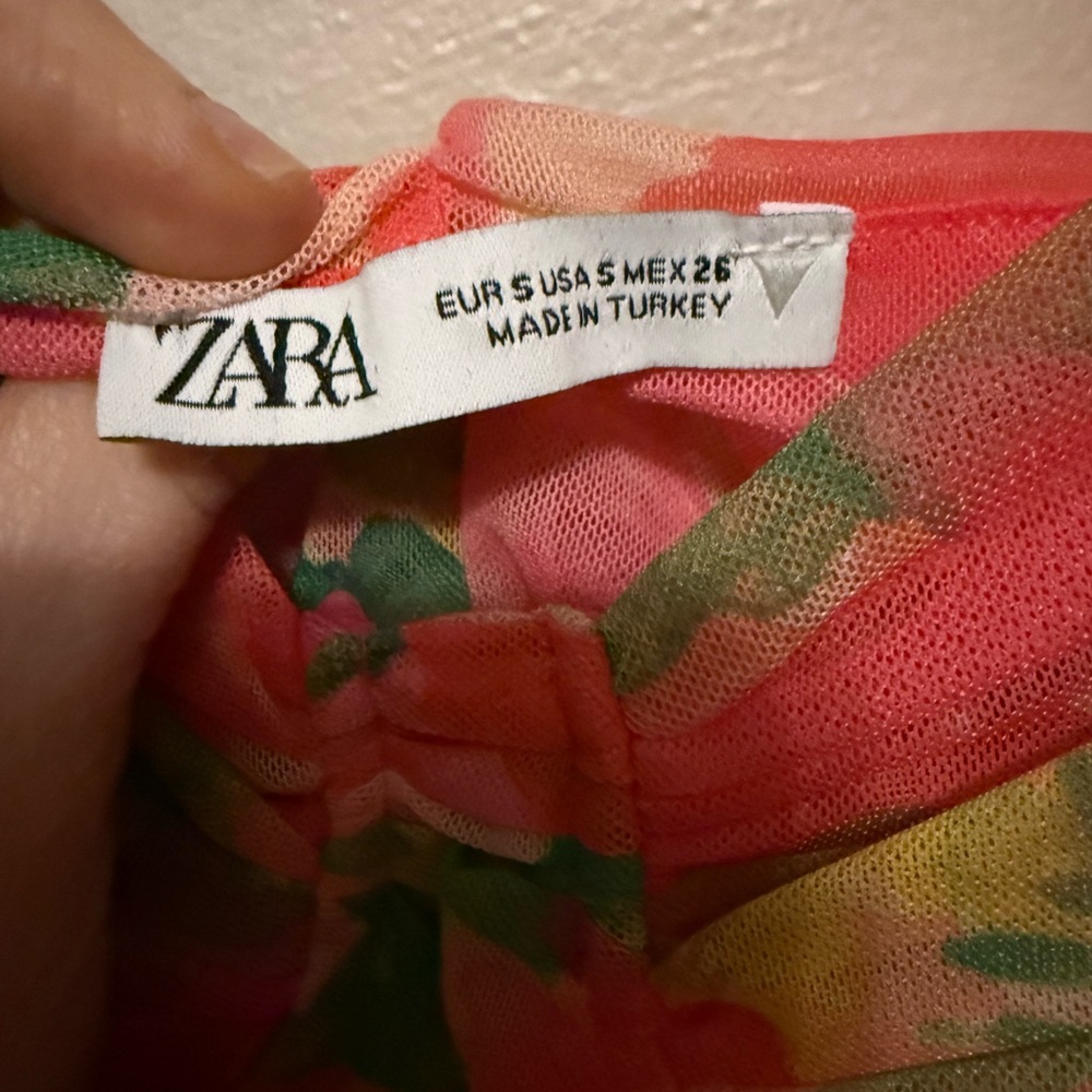 Zara Coral Pink Floral Ruched Bustier Crop top - Picture 2 of 4
